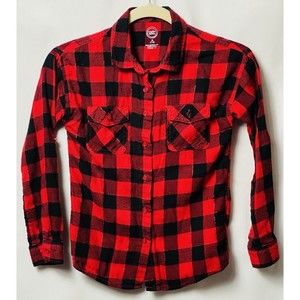 Wonder Nation Girls Plaid Button Shirt Size M(7-8)  Roll-Over Sleeve